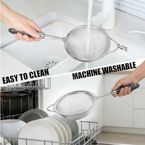 304 Stainless Steel Fine Mesh Strainer Set, 3 Sizes, 30 Mesh - Image 6