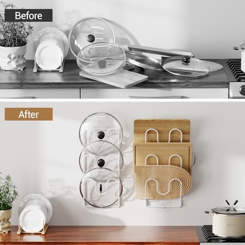 ORDORA Pot Lid Organizer Rack for Cabinet Door, 2 Pack Pot Lid Holder White - Image 2