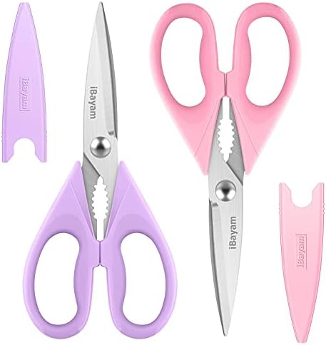 iBayam Pastel Kitchen Scissors All Purpose Heavy Duty & Cover by iBayamDirect