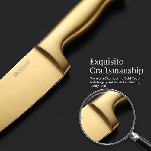 McCook® Knife Sets, 15 Piece Knives, Restaurant Grade Sharp, Elegant Gold & - Image 4