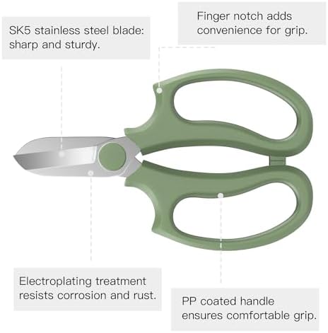 Housolution Flower Scissors, Steel Garden Pruning Shears, Avocado Green - Image 5