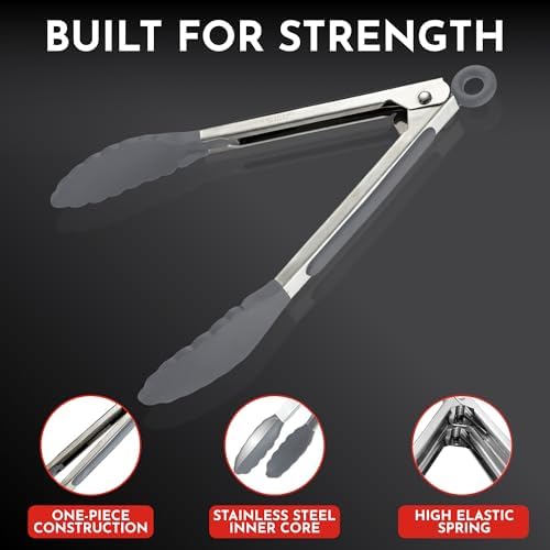 Kitchen Tongs - 12, 9 & 7 Inch Locking Silicone Tongs - Image 4