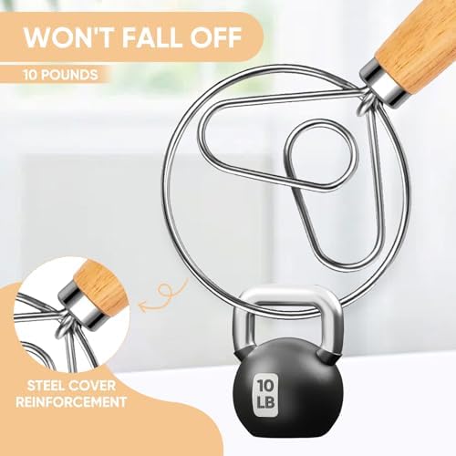 Maxjoy Danish Dough Whisk, Stainless Steel Wooden Bread Tool - Image 2