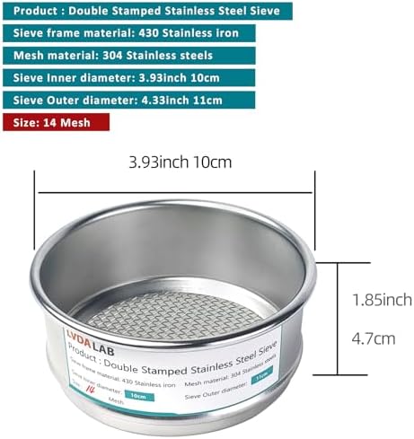 4" 304 Stainless Steel Lab Sieve, 14 Mesh Screen Sifter - Image 2