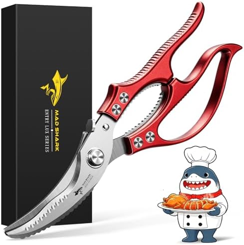 MAD SHARK Heavy Duty Poultry Shears, Spring Loaded Butterfly Meat Scissors by MADSHARK