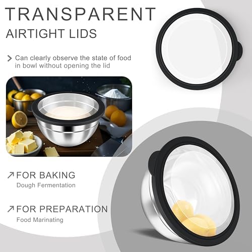 HaWare Mixing Bowls with Airtight Clear Lids, 6-Piece Nesting Bowls Set - Image 3