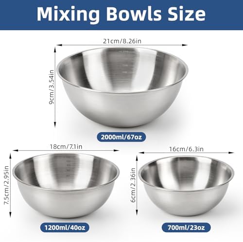 3-Set Stainless Steel Mixing Bowls Set | Metal Bowl Sets - Image 2