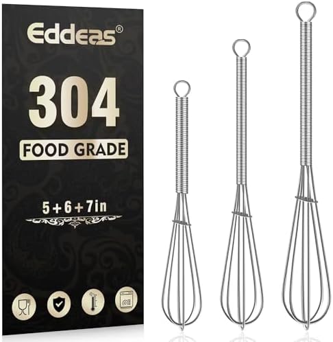 Eddeas Small Whisk Stainless Steel, Mini wire whisk 3 Pieces, 6in & 7in Tiny by Eddeas