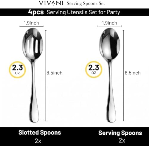 VIVANI 4-Piece Serving Spoons Set, 8.5-Inch Serving Spoon and Slotted Spoon - Image 2