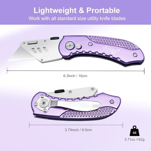 Vickay Folding Utility Knife, Heavy Duty Box Cutter Purple, Razor Knife - Image 2