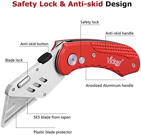 Vickay Folding Utility Knife, Heavy Duty Box Cutter, Razor Knife-Red - Image 2