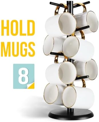 Lorbro Coffee Mug Tree with 8 Hooks, Wooden Coffee Cup Holder - Image 2