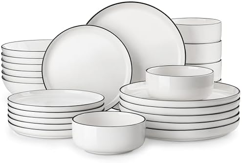 MALACASA 24 Pcs Porcelain Plates and Bowls Sets, Dinnerware Set by MALACASA