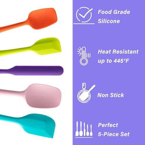 Silicone Spatula Set, 5 Piece Food Grade Rubber Spatulas - Image 3