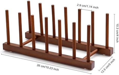 HBlife Teak Wooden Dish Drying Rack Kitchen Plate Organizer Pot Lid Holder - Image 2