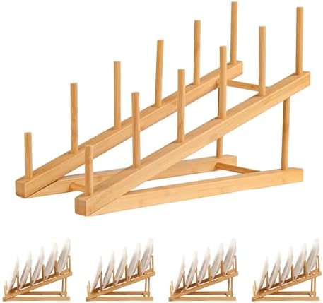 5 Pack Plate Stands For Display, Wooden Multi Plate Holder Organizer by SRYESA