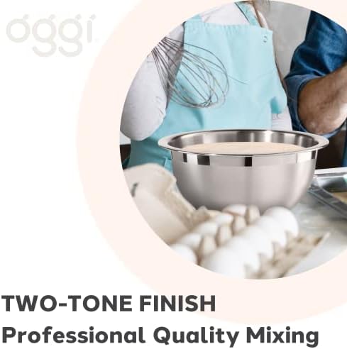 Oggi 3-Quart Two-Tone Stainless Steel Mixing Bowl, Making Dough, Dressing Salads - Image 6