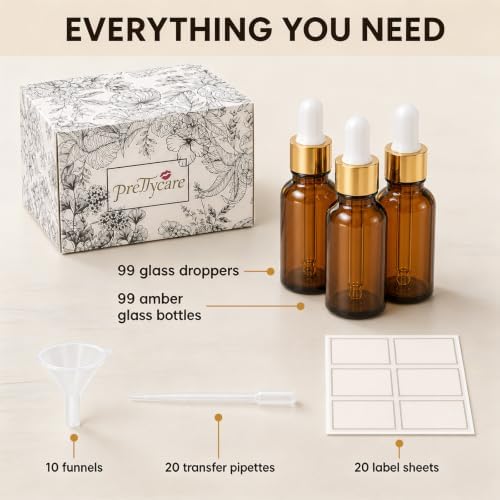 PrettyCare Glass Eye Dropper Bottles 99 Pack, 0.5oz Small Amber Empty Thick - Image 2