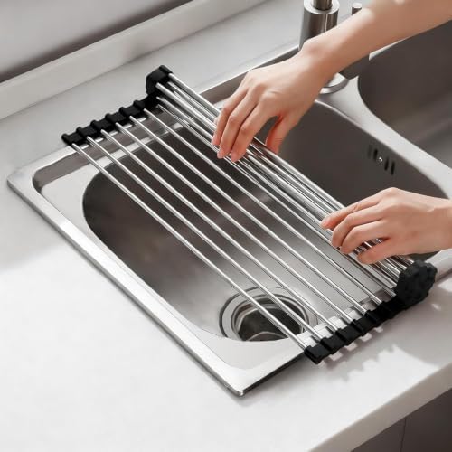Roll Up Dish Drying Rack Over Sink, Use 304 Stainless Steel, 17.7"x13.7"Black by Unknown