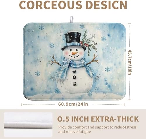 Snowman Super Absorbent Dish Drying Mat, 18x24 Inch, Winter Blue Snowflake Dish - Image 2