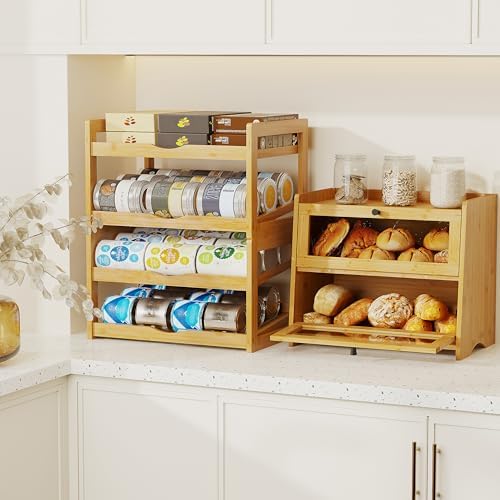 BAMBANG Can Organizer for Pantry, 4 Tier Stackable Bamboo Canned Food Storage - Image 6