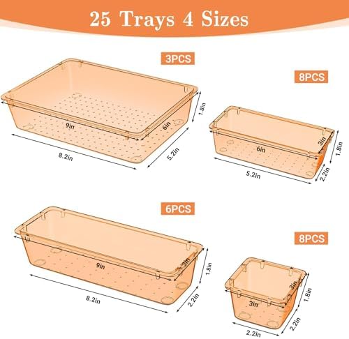 SpaceHacks 25 PCS Plastic Drawer Organizer, 4-Size Versatile Organizer Trays & - Image 2