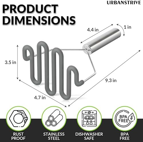 Urbanstrive Non-Scratch Silicone Potato Masher Kitchen Tool, Potatoes Masher - Image 2