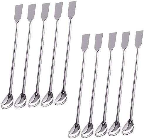 TIHOOD 10PCS 2 in 1 Stainless Steel Lab Spoon Spatula/Laboratory Sampling Spoon by Tihood
