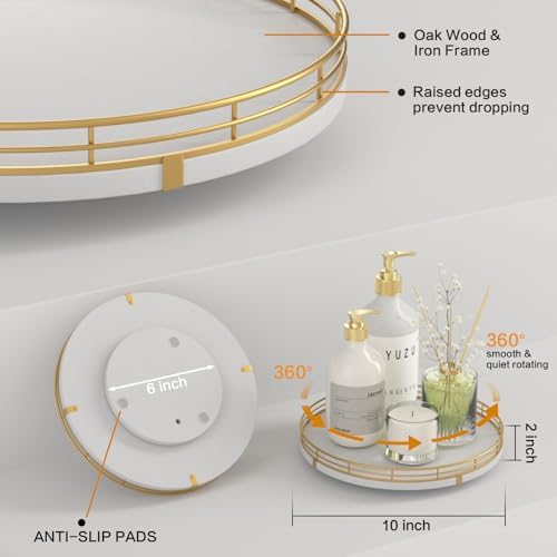 Oroyutor 10-Inch White Wooden Lazy Susan Spice Organizer - Image 5