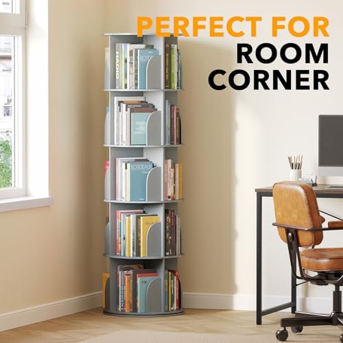 SpaceAid 5 Tier Rotating Bookshelf Tower, Spinning Bookcase Lazy Susan - Image 5