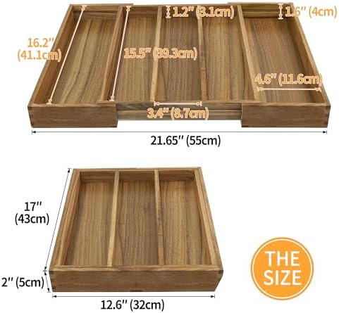 EcoFives Luxury Acacia Silverware Organizer -Kitchen Drawer Organizer - Image 6