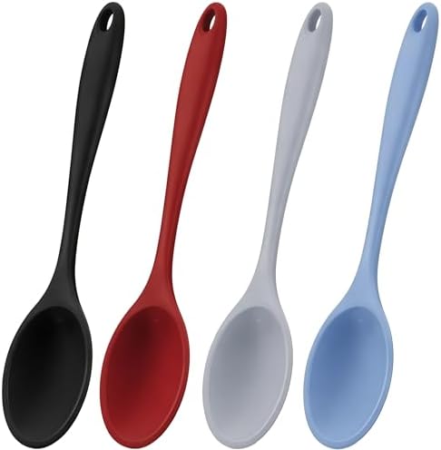 4 Pieces Silicone Cooking Spoons 10.9 Inch Heat Resistant Kitchen Spoons by GKINIKG