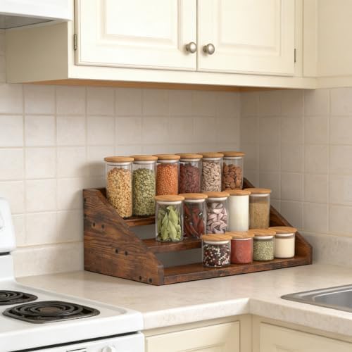 Spice Rack Organizer for Cabinet, Robust Wooden Display Riser Shelf Seasoning - Image 4