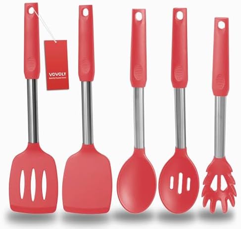 Silicone Spatula and Cooking Spoon, 5 Pack Non-Stick Cooking Utensils by VOVOLY
