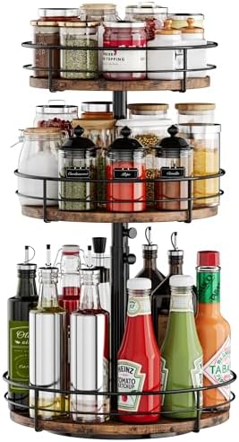 3 Tier Lazy Susan Spice Rack Organizer 360° Rotating by HISKIWUU