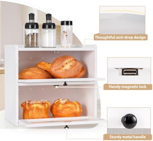 Sunhoo Bread Box for Kitchen Countertop Wooden Bread Storage Container Bin 2 - Image 3