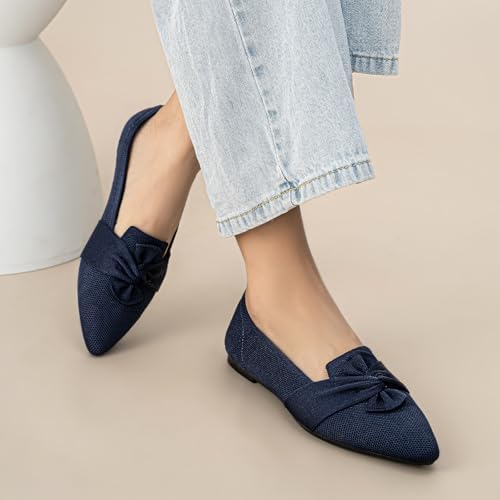 HONHOLD Women's Pointed Toe Flats Breathable Knit Ballet Flats - Image 2