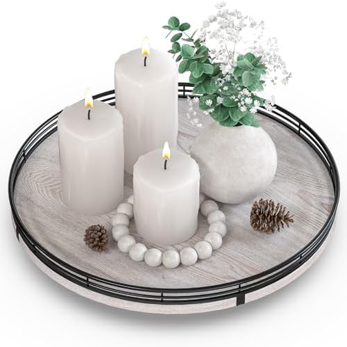AMH 13-Inch Rustic Whitewashed Oak Lazy Susan Vanity Tray by AMH