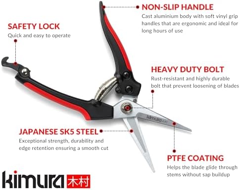 Kimura® 8" Pro Pruning Scissors, Premium Japanese SK5 Hi-Carbon Steel Blades - Image 2