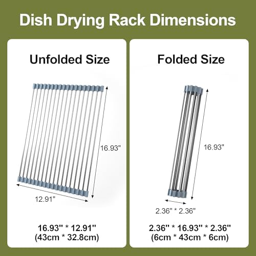 16.93 ×12.91 Inch Sink Drying Rack Roll Up, Silicone Wrapped 304 Square - Image 2