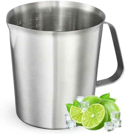 Stainless Steel Measuring Cup 35oz, Heavy Duty Liquid Measuring Pitcher by KIBTOPS