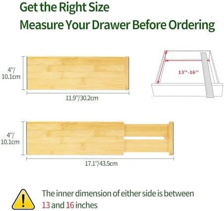 VaeFae 6 Pack Bamboo Drawer Dividers, Expandable Separators - Image 2