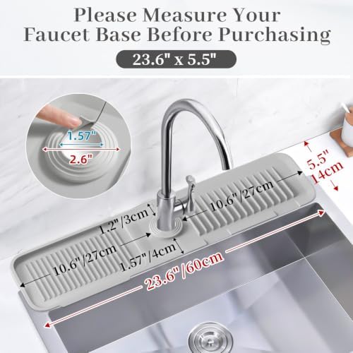 PoYang 23.6 Inch Silicone Sink Splash Guard, Kitchen Sink Mat, Light Grey - Image 2