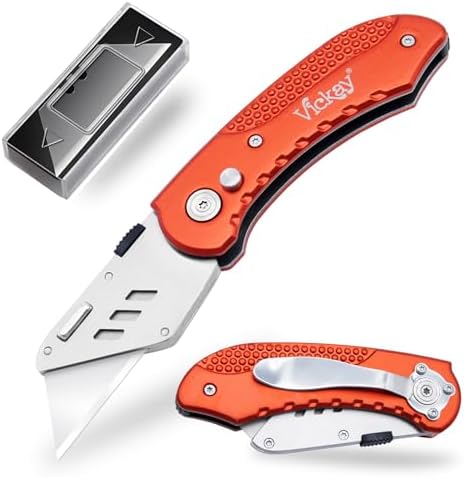 Vickay Folding Utility Knife, Heavy Duty Box Cutter, Razor Knife-Red by Vickay