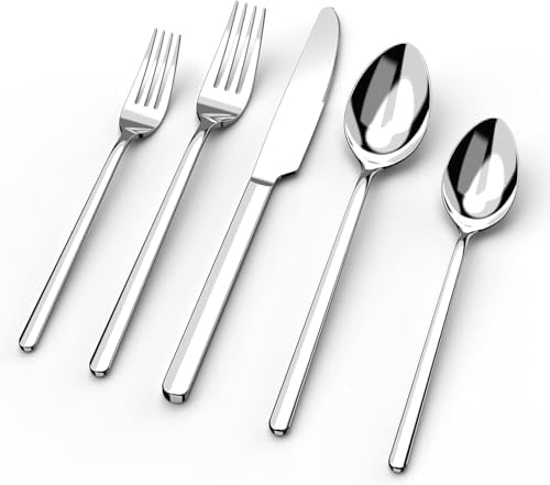 KINGSTONE Silverware Set, 5 Piece Flatware Cutlery Set by KINGSTONE