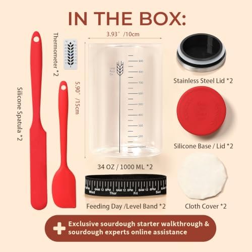 Sourdough Starter Jar Kit, 34oz Large Wide Mouth Sour Dough Jar Glass - Image 2