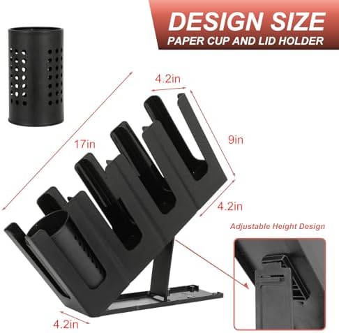 Paper Cup and Lid Holder with Straw Organizer, 4 Compartment Adjusting - Image 3