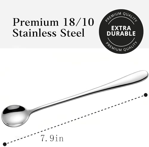 Long Handle Iced Tea Spoons, 7.9" 18/10 Stainless Steel Cocktail Stirring Spoons - Image 2
