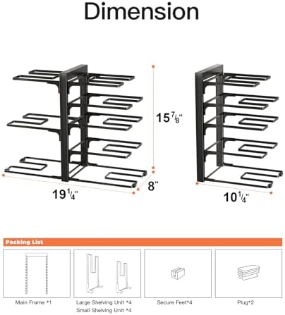 ORDORA Pots and Pans Organizer Under Cabinet 15.8", 8-Tier Adjustable Black - Image 4