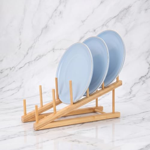 Bamboo Dish Rack, 6 Pack, Bamboo Plate Organizer - Image 4